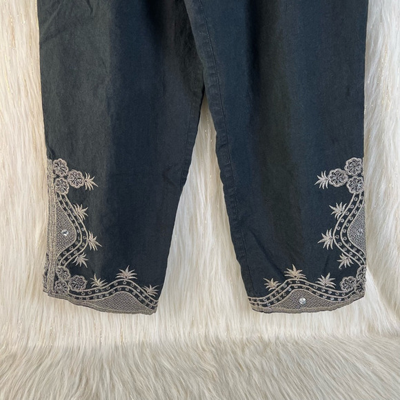 Anne Carson Womens Straight Leg Pants Black Floral High Rise Embroidered 10 - Picture 3 of 12